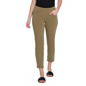 NEW MULTIPLES ankle jean with fringe hem in moss green